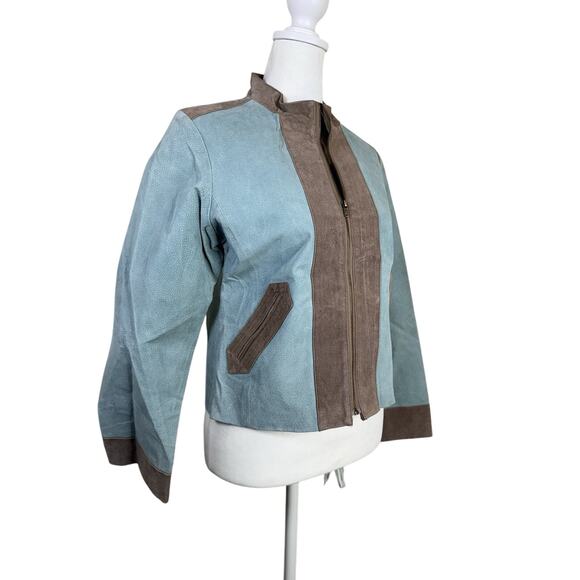 Hype Suede Jacket Women‎ Large Blue Moto Colorblock - Picture 1 of 12